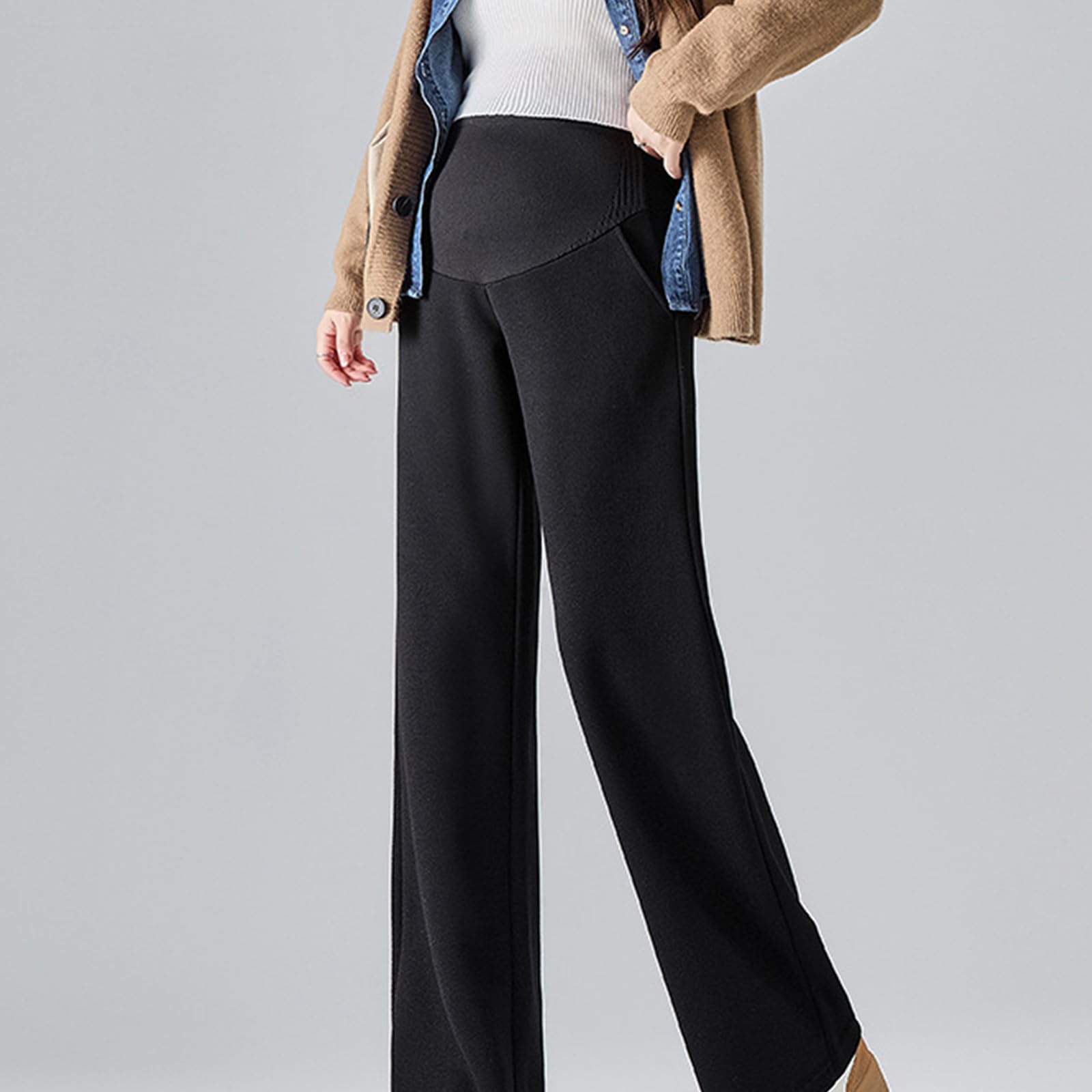 Pantalon de grossesse extensible avec soutien du ventre, tissu doux, jambes larges, coupe ample, pantalon de maternité décontracté