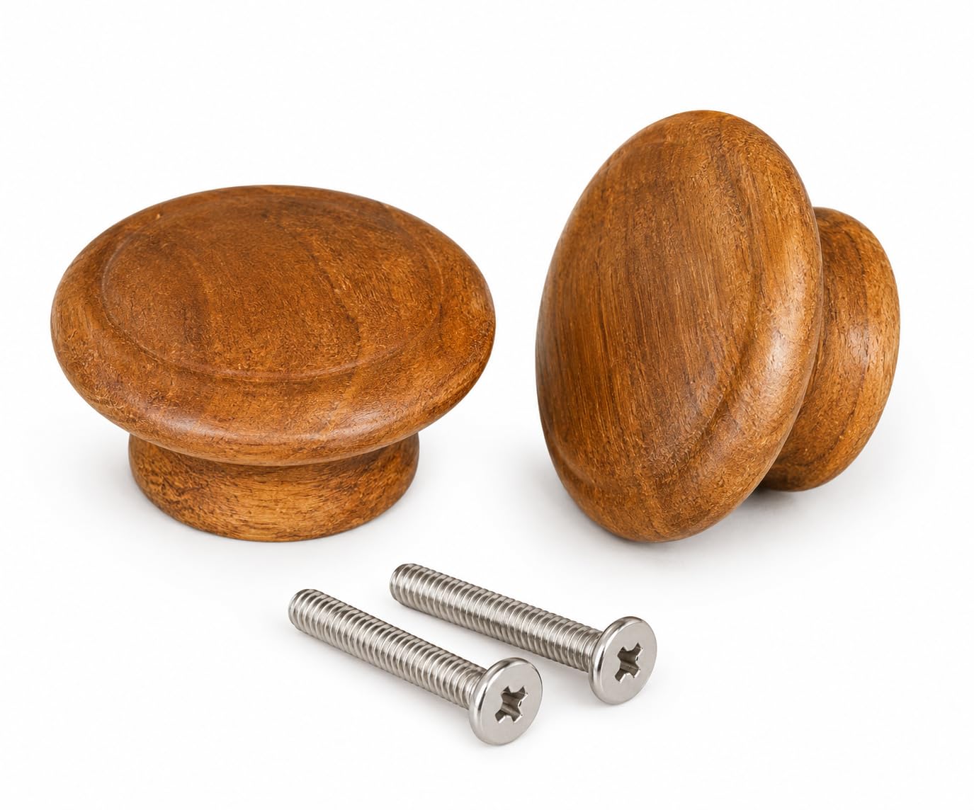 adison 42mm wooden drawer knob (pack of 2) | circular teak wood finish cabinet pull knobs with screws | polished/non-polished wardrobe knob for drawers & doors