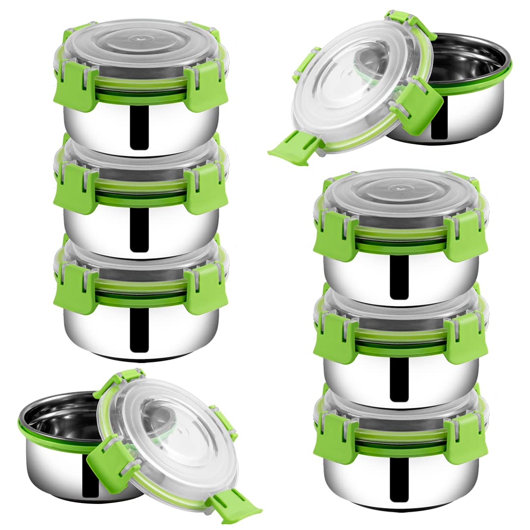 BOWLMAN Lock N Lock Airtight and Leak Proof Containers 11cm 350mL Each (Green, Pack of 8)