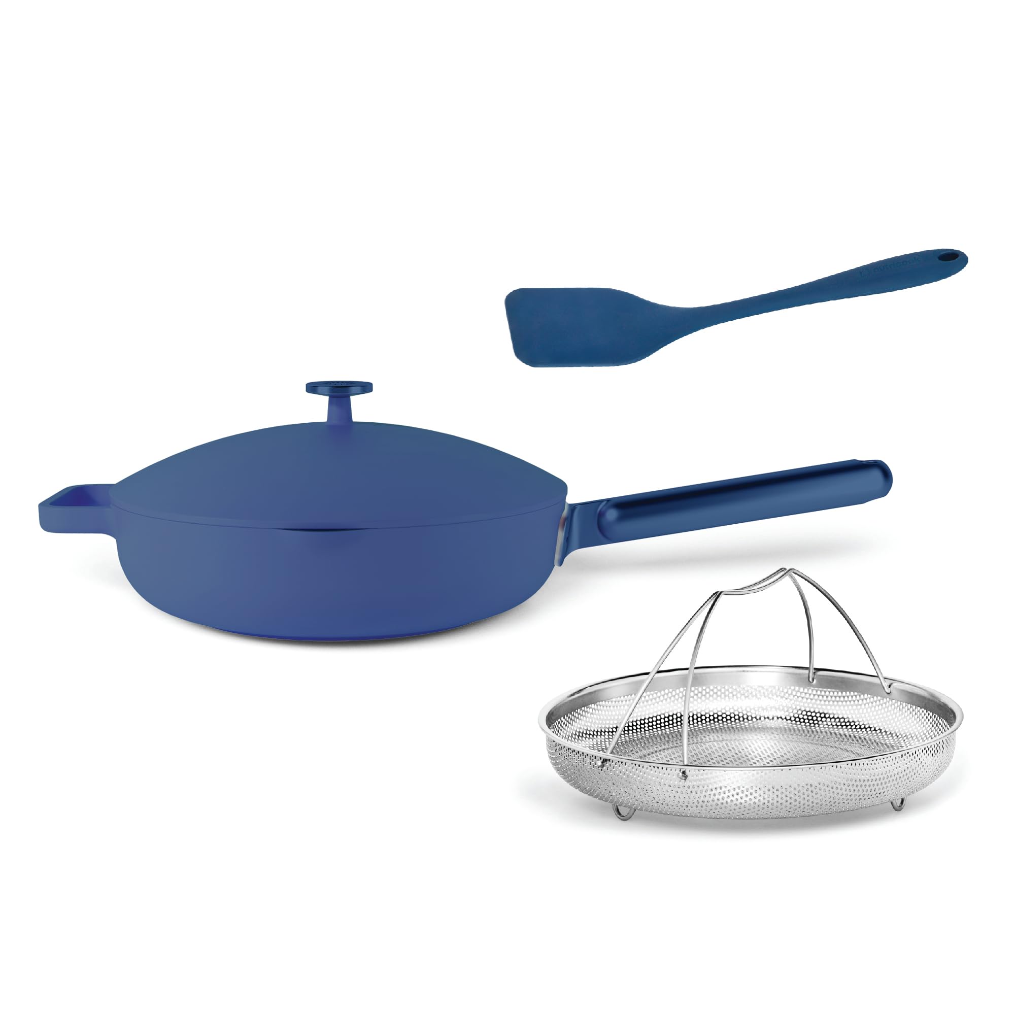 One Pan 26cm, Cast Aluminum, w/Self-Basting Lid, Steamer Basket, Silicone Spatula, Ceramic Non-stick Coating, Oven Safe, Induction Safe, Designed in California, NC-OP126AB, All Blue