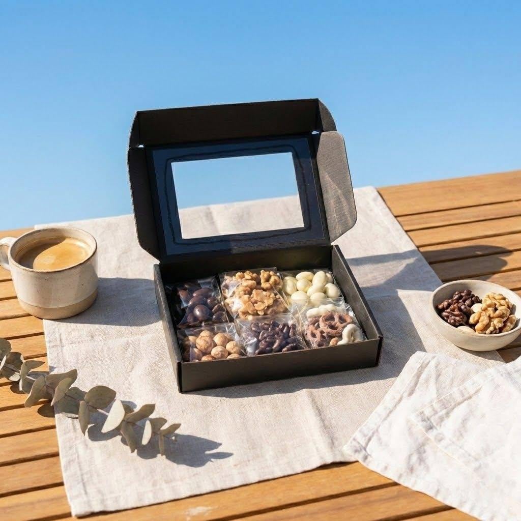 NULTHY - Caja Gourmet La Golosa | Selección Premium de Frutos Secos, Almendras, Nueces y Pretzels Cubiertos de Chocolate - Caja Regalo