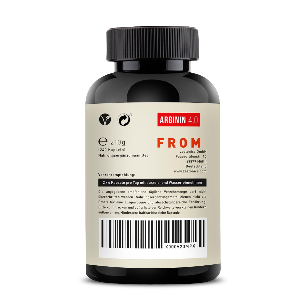 ZEST'VITAL Arginin 4.0 | L-Arginin Base, Citrullin | 240 Kapseln