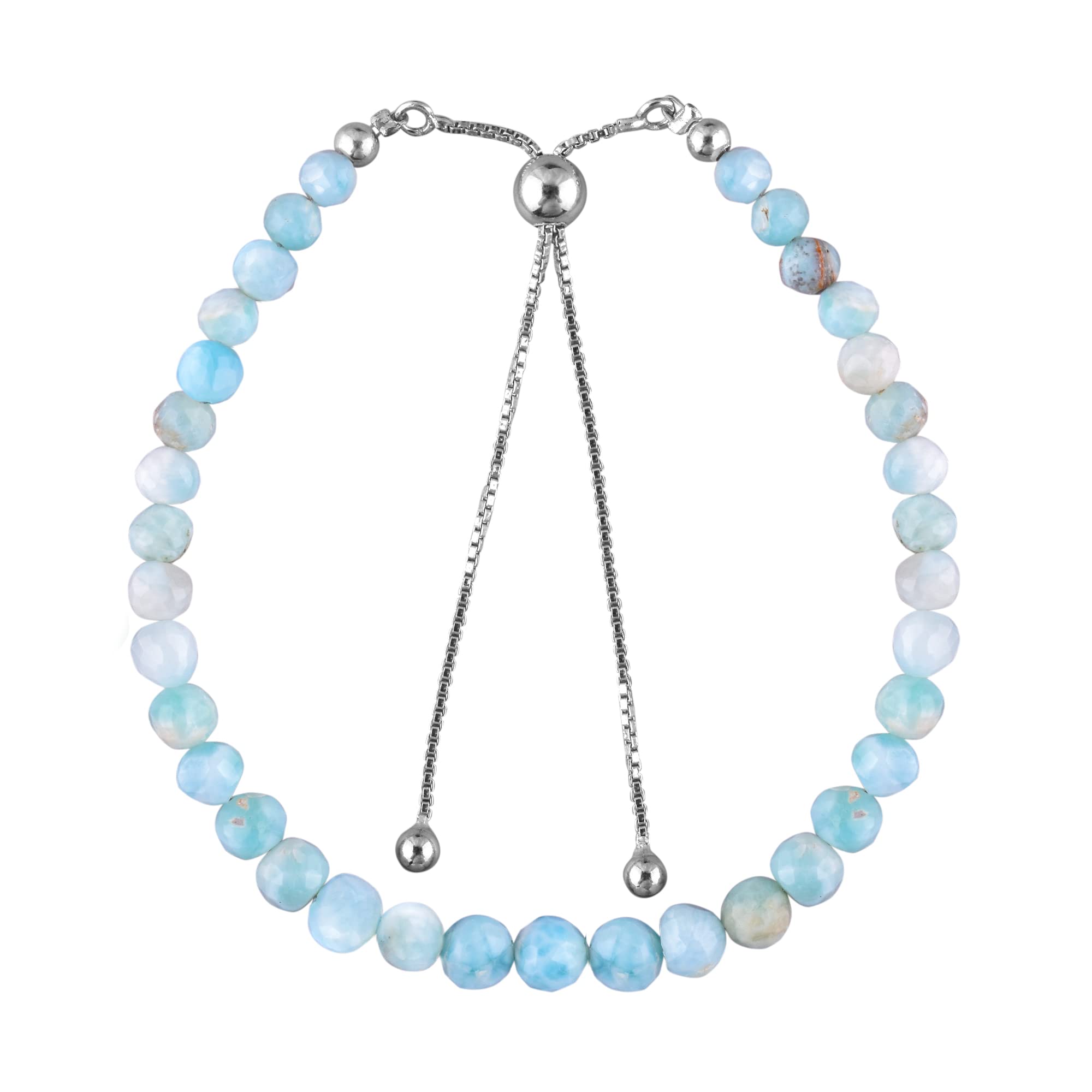 Natural Gemstone Bolo Bracelet, Healing Crystals Beads, Rhodium Plated Jewelry, 925 Sterling Silver, Adjustable Slider, Anniversary, Birthstone, Gift for Women, Christmas Gift 10inch