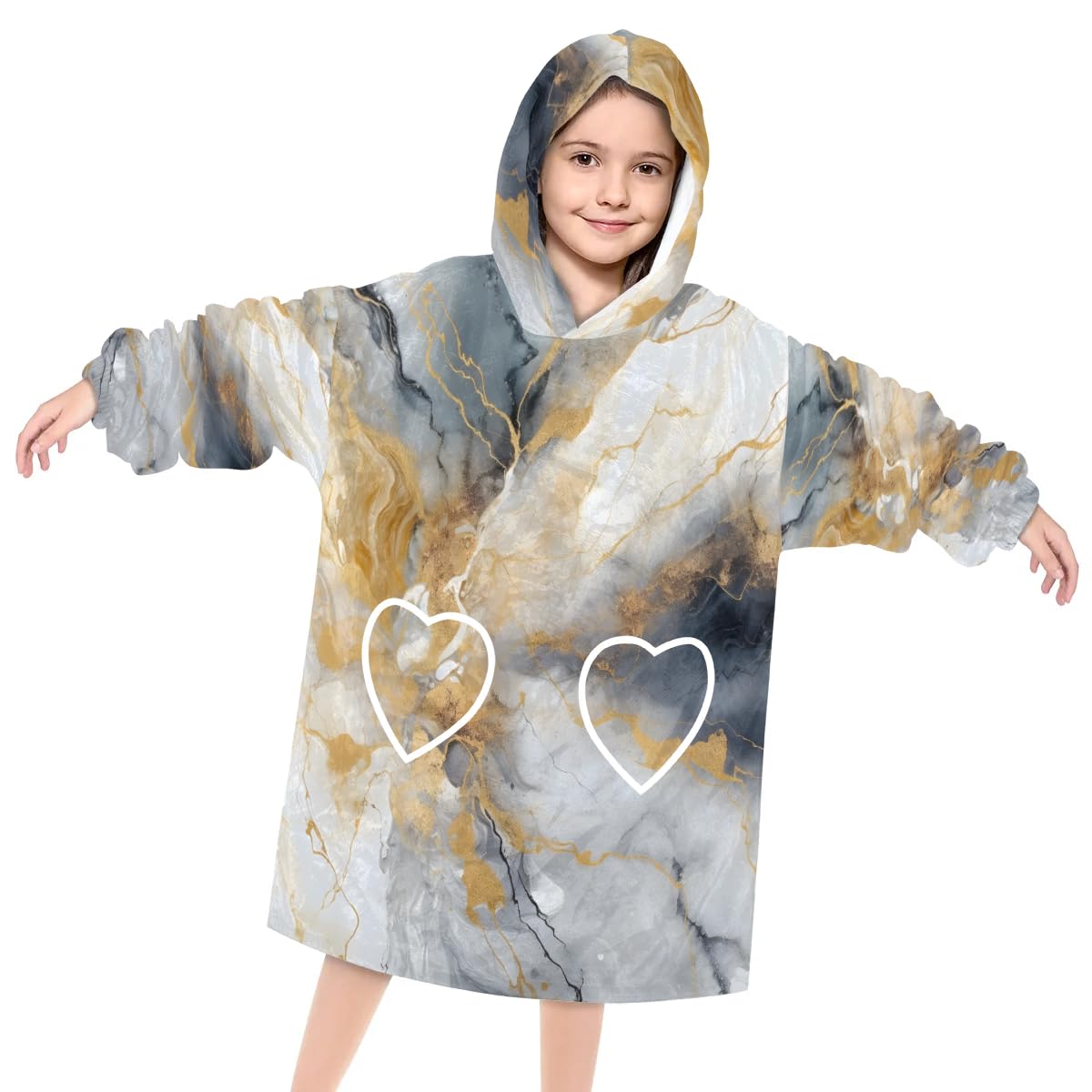 Pardick Wearable Blanket Hoodie for Kids, Metallic Gray Marble Fleece Sweatshirt Blanket Oversized Blanket Sweatshirt with Pocket Flannel Warm Hooded Blanket 6-10 Year Old Girl Boy Gift, One Size