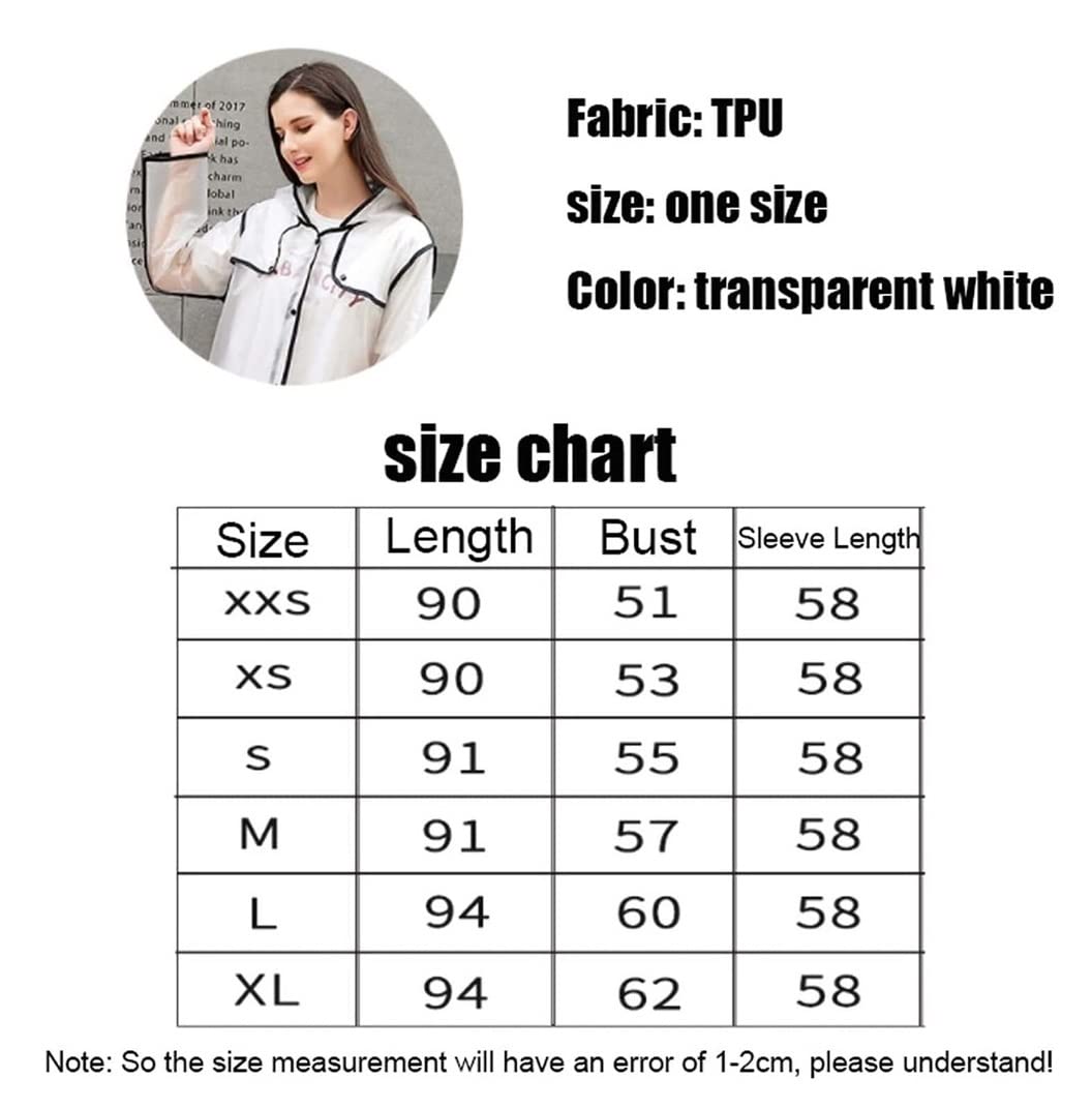 Raincoat Poncho TPU Edging Long Raincoat, Reusable Hooded Rain Poncho, Portable Adult Rain Jackets Rain Coat (Color : White, Size : L)