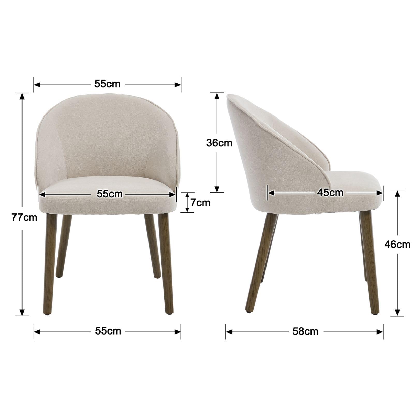 Ya-Home Set di 2 Sedie da Pranzo in Tessuto Sedie Cucina Moderne Poltroncine da Cucina con Gambe in Legno Massiccio Sedie Imbottite per Sala da Pranzo/Soggiorno, Beige