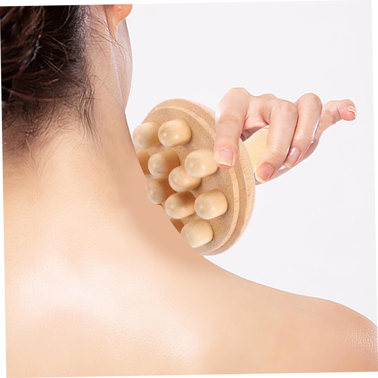 Pack Massagekamm aus Gummibaumholz, Runde Form für Kopfhautmassage