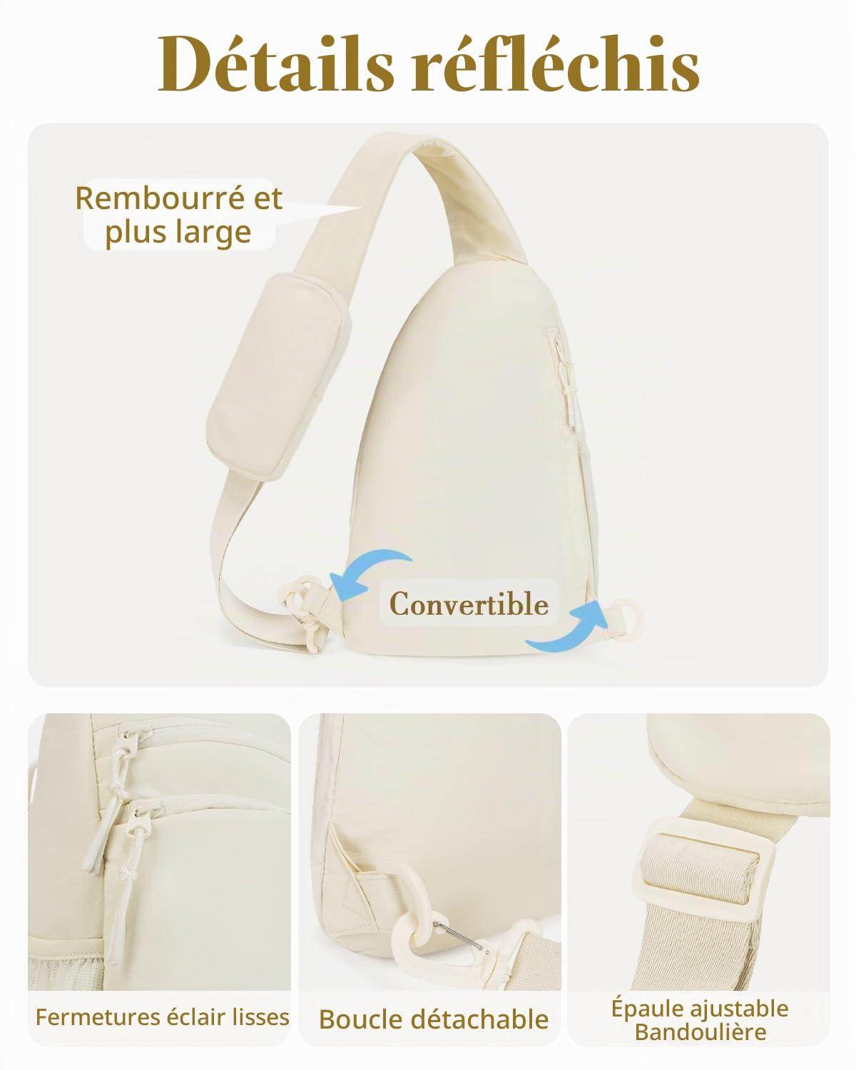 Sac Poitrine Femme Homme Sac Bandoulière avec Poche Blocage RFID Sacoche Bandoulière Porté Travers pour Voyage Sports