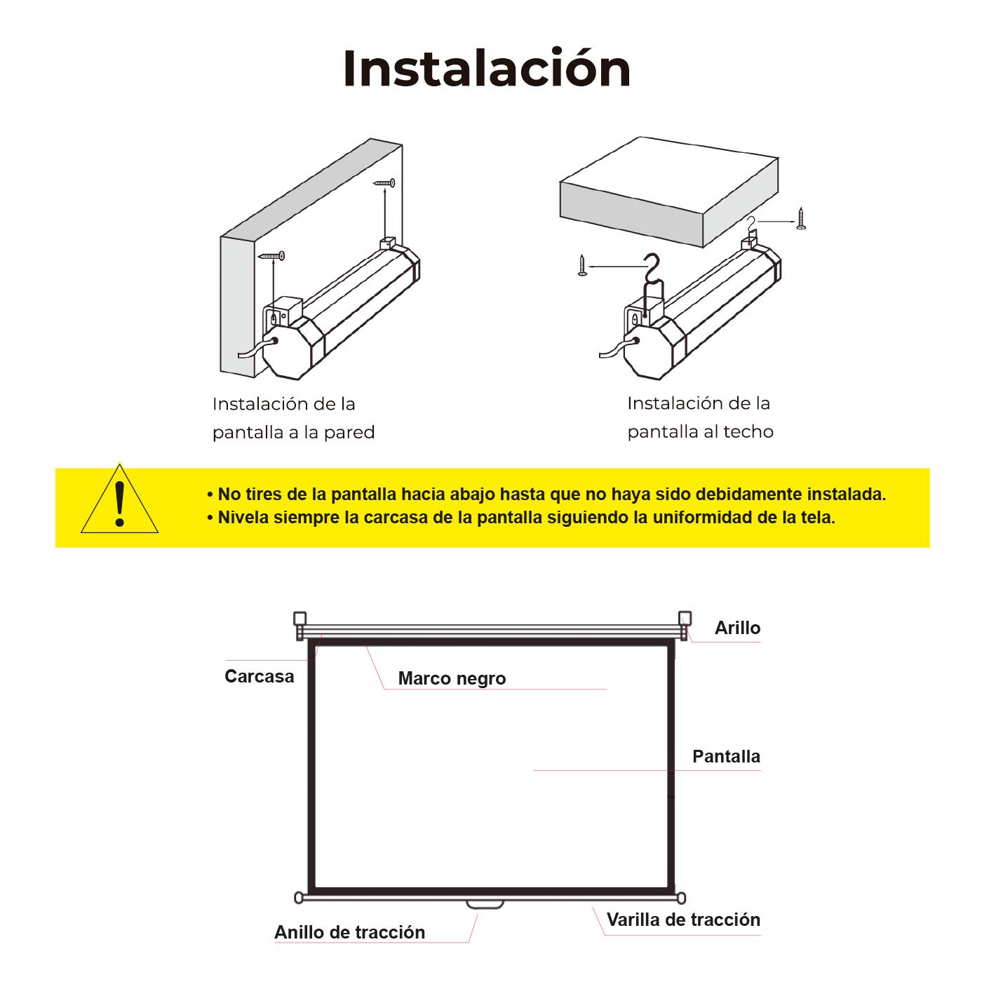 Phoenix Technologies - Pantalla de proyección Manual Plegable 112” 2 x 2m Formatos 1:1, 4:3, 16:9 de techo y pared, Blanco