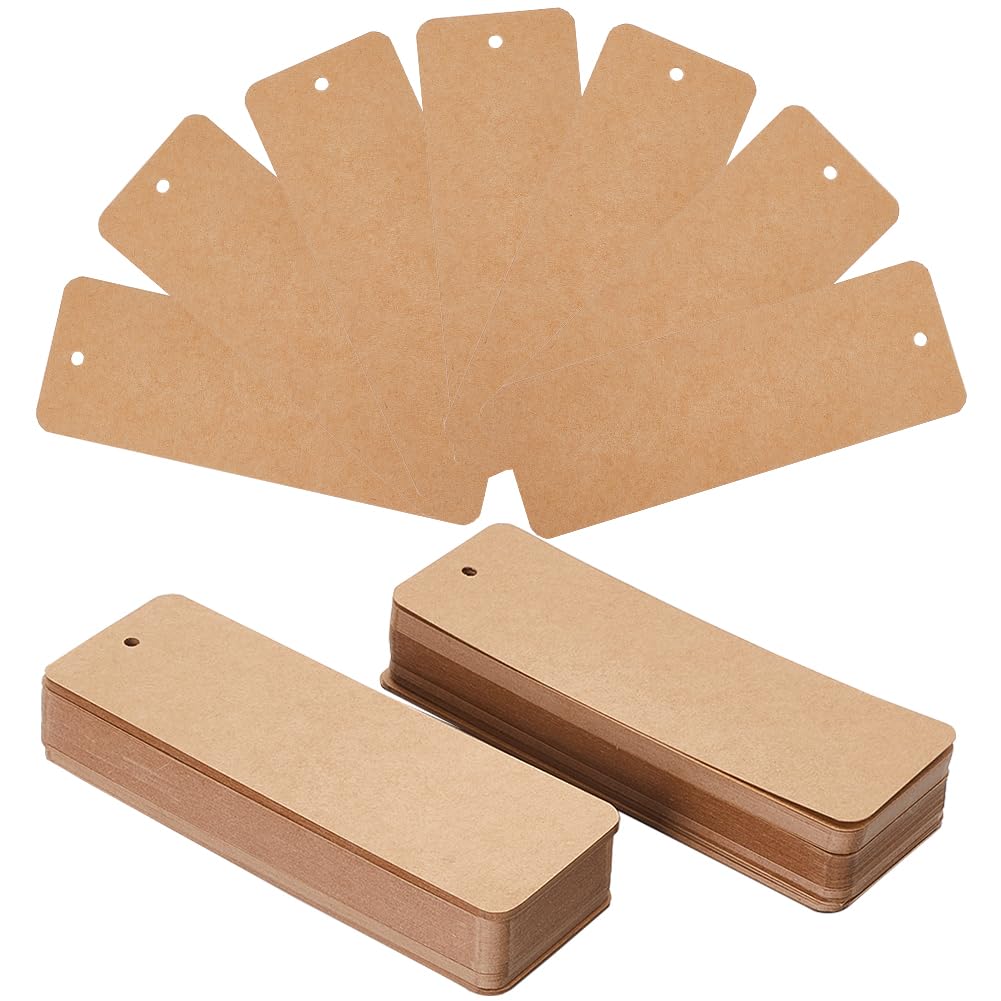 SOFPLATE 150Pcs 6 x 2 Inch Paper Blank Bookmarks Card Stock Bookmarks Blank Brown Paper Gift Tags with Hole Rectangle Kraftpaper Book Marks for