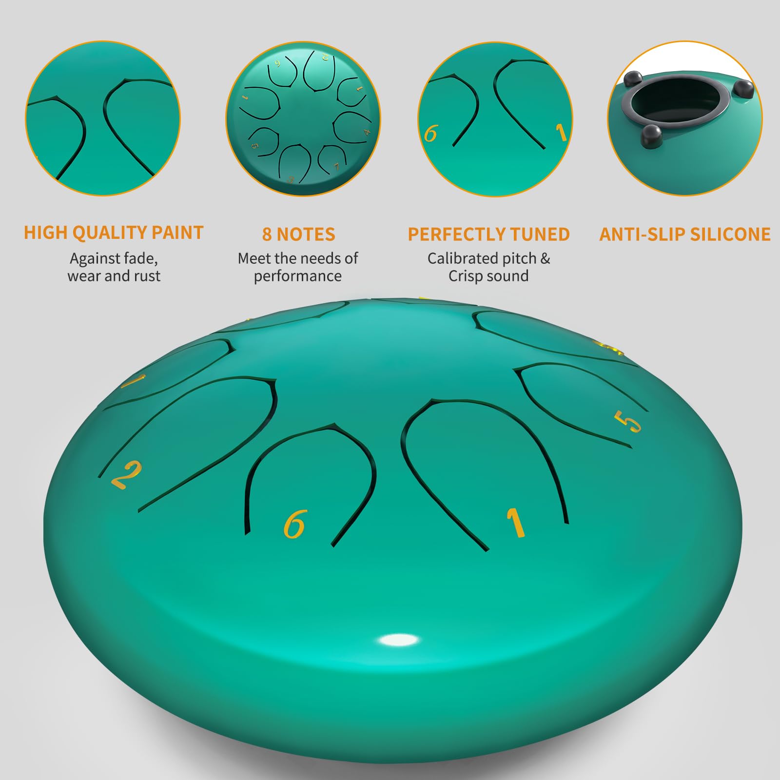 Tamburo antipioggia per esterni,per strumenti da giardino, impermeabile, tamburo per pioggia all'aperto, con borsa per batteria, libro musicale, bacchette per batteria (Blu Lago, 15 cm)