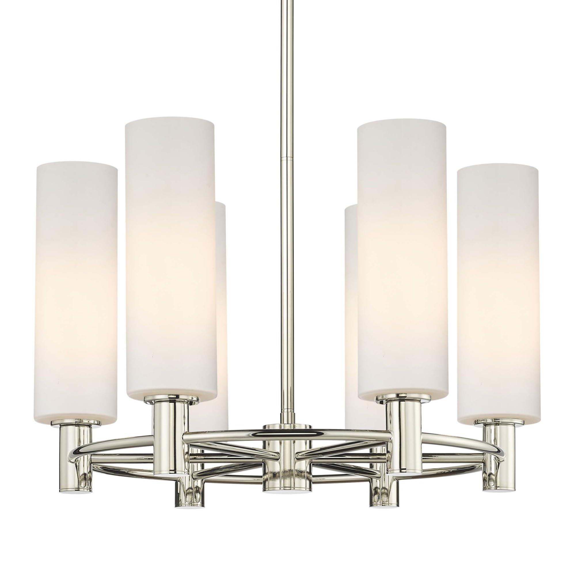 Innovations Lighting 434-6CR-PN-G434-12WH Crown Point - 6 Light Chandelier in Industrial Style-15.25 Inches Tall and 24 Inches Wide, Finish Color: Polished Nickel, Glass Color: Matte White