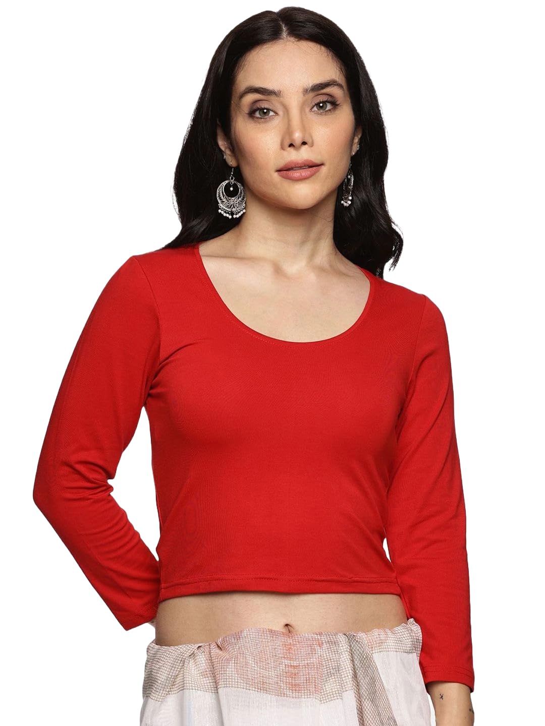 NOT Yet by us Womens Three Quarter Sleeve Solid Red Strechable Blouse-picture-27