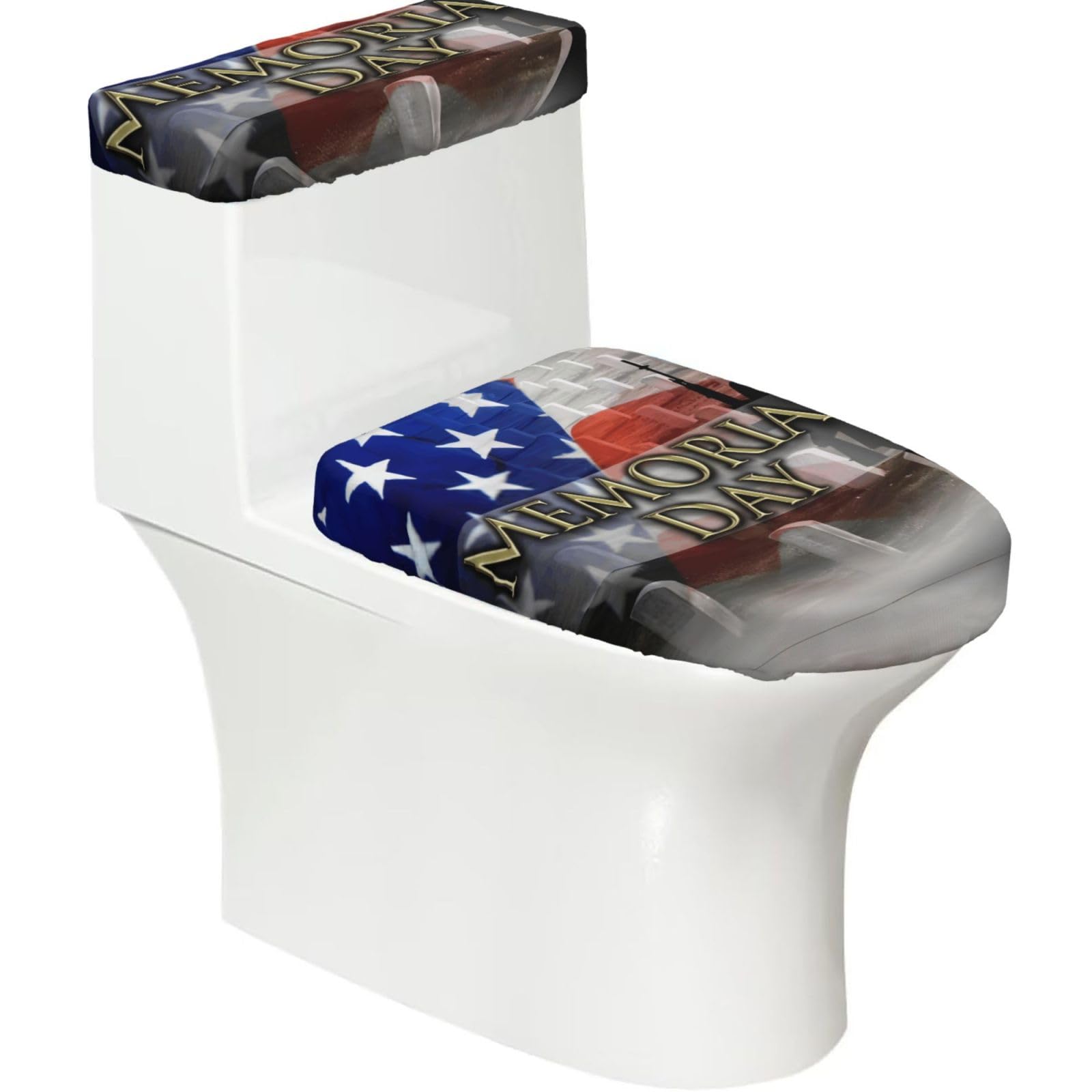 Wzycwb Black Us Military Soldiers Patriotic Memorial Day 2-Piece Toilet Seat Cover Set With Tank Lid, Elastic Fit For U-Shape & Elongated Toilets, Bathroom Decor, Housewarming Gift