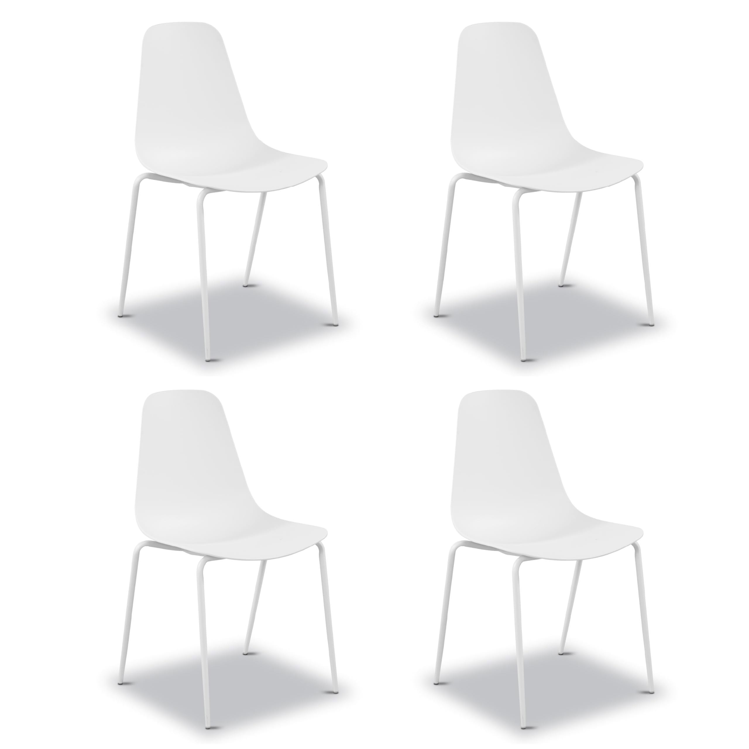 Poly &amp; BARK Isla Stackable Dining Chairs Set of 4 – Mid Century Modern Plastic Dining Chair with Metal Legs – Kitchen &amp; Dining Room Chairs – Dining Table Chairs Set – Indoor/Outdoor – White