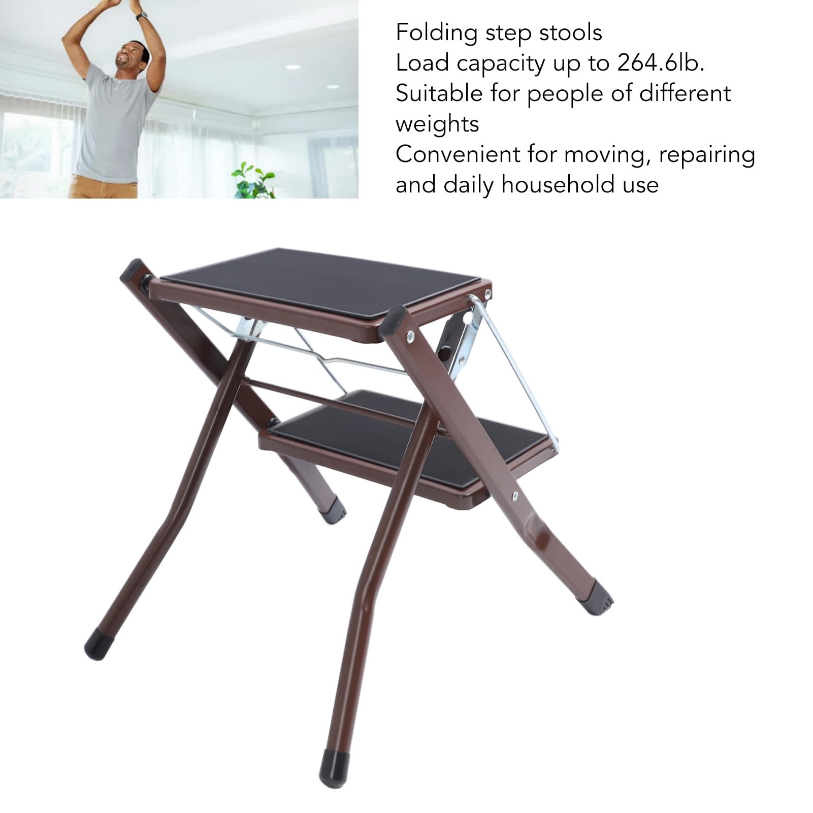 lyrlody Escalera de 2 Escalones Taburete Plegable con Pedal Ancho Antideslizante Capacidad de 264.6 LB Placa de Hierro con Pintura Brillante para Cocina, Baño, Gabinete, de Zapatos para Adultos