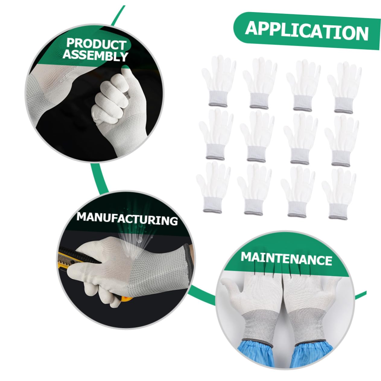 Guantes Antiestáticos de Nailon Revestimiento, 12 Pares | Trabajo de Precisión Industrial, Puño Tejido Ergonómico, Dedos Completos, para Reparación y Placas
