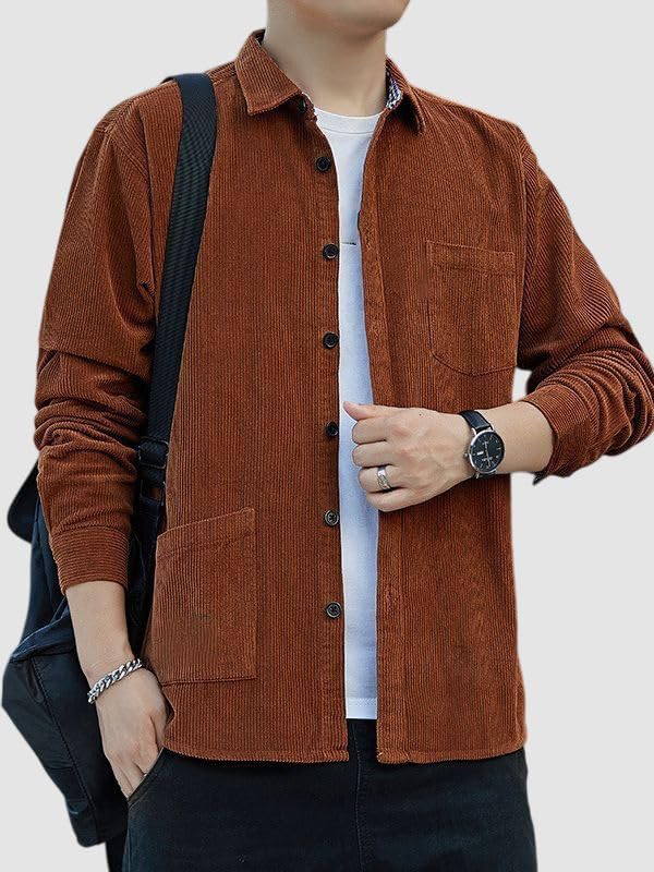 Chemise coton côtelé japonais haut de gamme à manches longues pour homme - 4