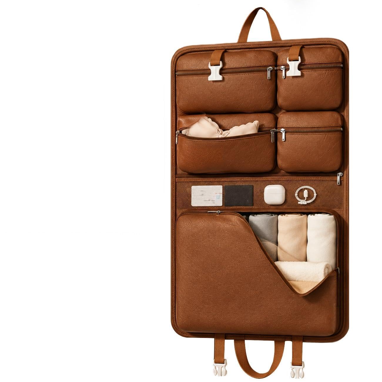 Organizador De Maleta Colgante, Organizador De Equipaje Plegable con Múltiples Bolsillos Y Manga Trolley, para Viajes De Negocios, Vacaciones Y Camping Brown,45 * 75cm