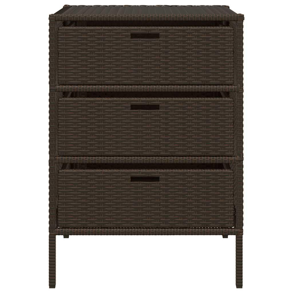 Gartenschrank Braun 55x59x80 cm Poly Rattan mit 3 Schubladen wetterfest stabil für Balkon Terrasse Outdoor, Stauraum für Kissen Auflagen Pool Zubehör und Gartenbox Organizer