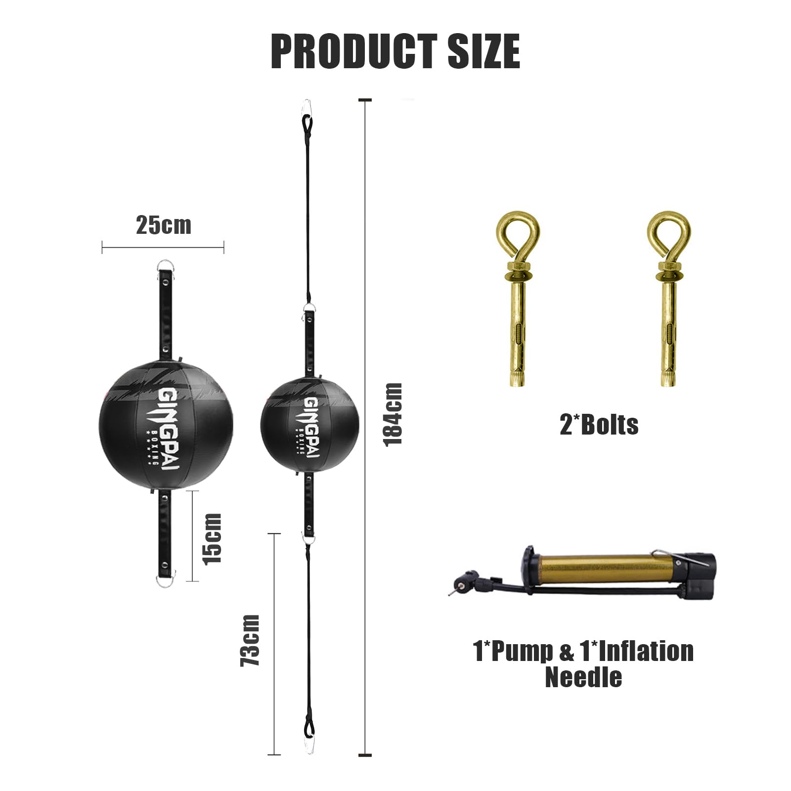 Ballon de Vitesse à Double Extrémité,Sac de Boxe en Cuir PU avec Vessie en Latex,Sac Boxe avec 2 Cordes Élastiques,1 Pompe,1 Aiguille de Gonflage,2 Boulons pour MMA,Boxe,Grappling