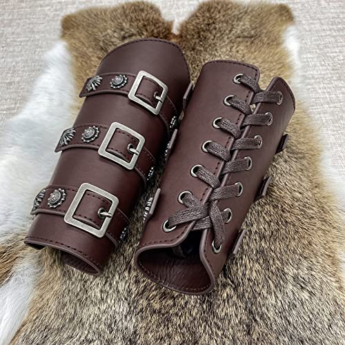 HiiFeuer Medieval PU Leather Buckle Arm Bracers, Knight LARP Retro Renaissance Arm Guards, One Size One Pair (Dark Brown) - Image 2