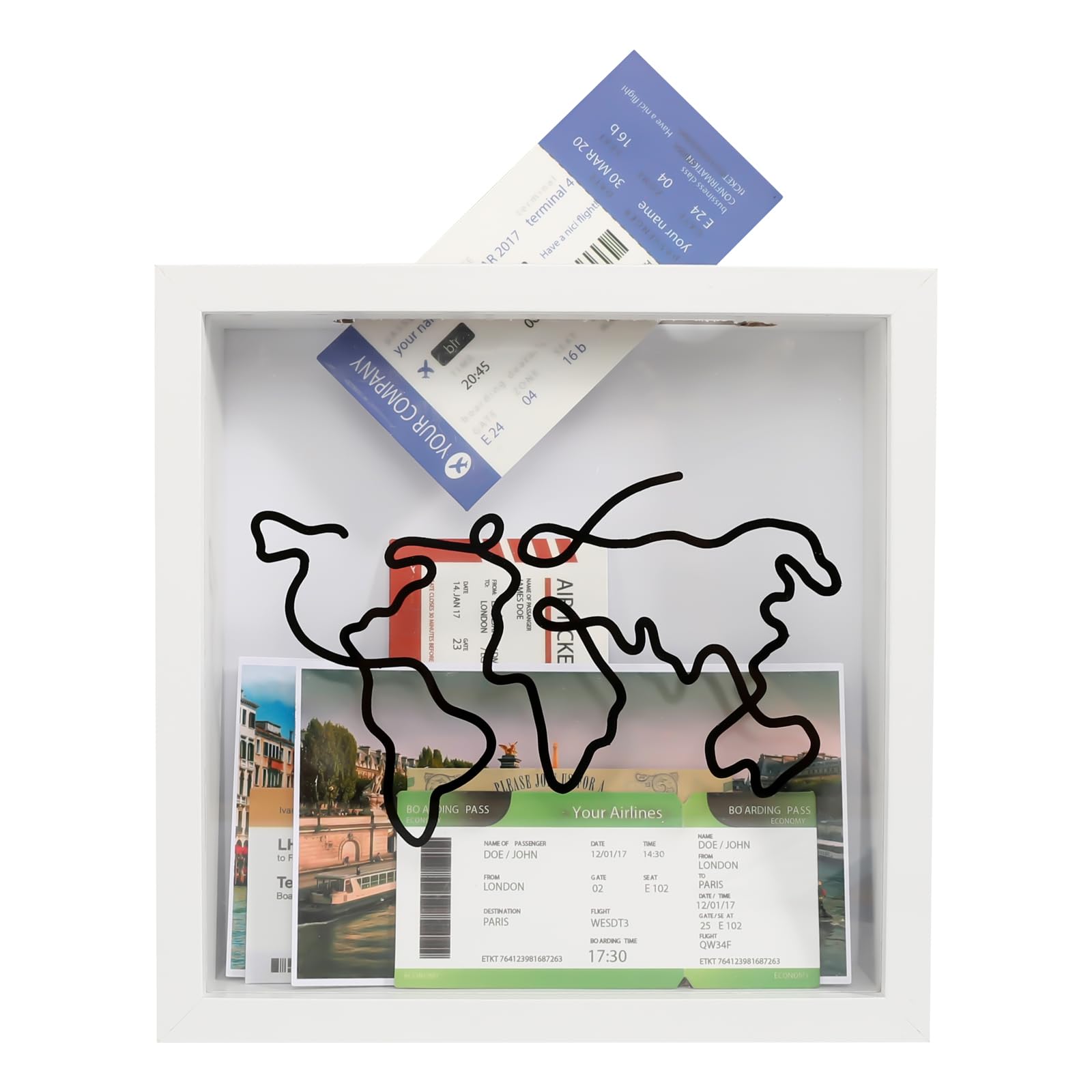 BELIHOME Adventure Archive Box, 30 x 30 cm Travel Collector's Box, Travel Box for Memories, Travel Shadow Box, Ticket Shadow Box, Adventure Money Box, Memory Boxes, Decorative Money Box for Keepsakes