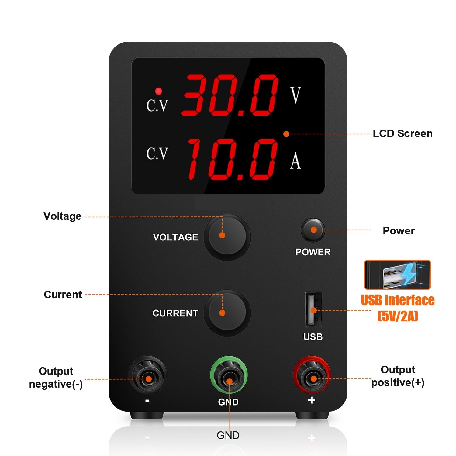 Zasilacz laboratoryjny DC o zmiennym napięciu z 3-cyfrowym wyświetlaczem LED Stabilizowany napięciem Regulowany 30 V 10 A Precyzyjny wyświetlacz(LCD 30V 10A White)