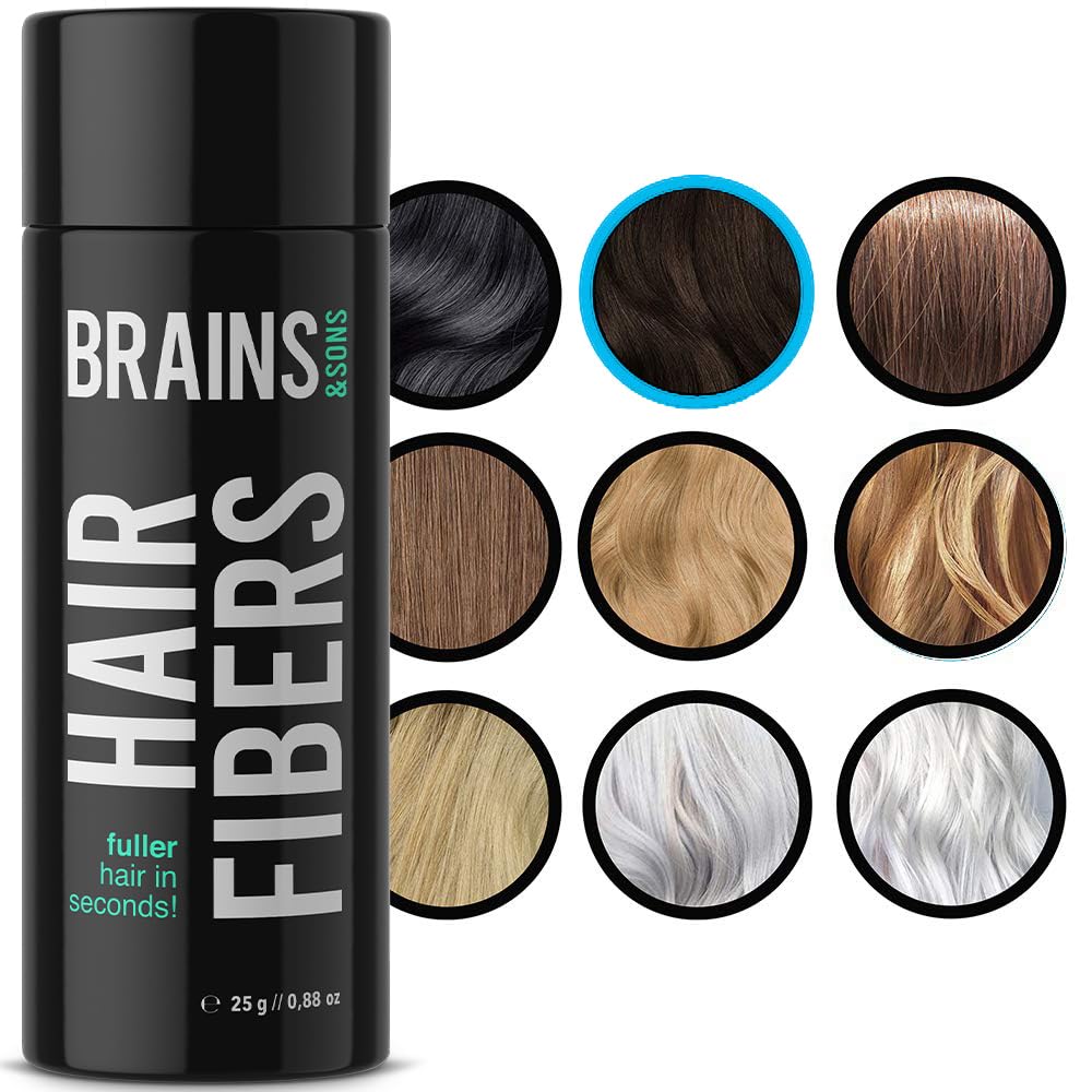 Brains & Son Streuhaar - Premium Haarverdichtung/Schütthaar mit Soforteffekt bei Geheimratsecken, Haarausfall und lichtem Haar - Haarpuder | 25g (DUNKELBRAUN)