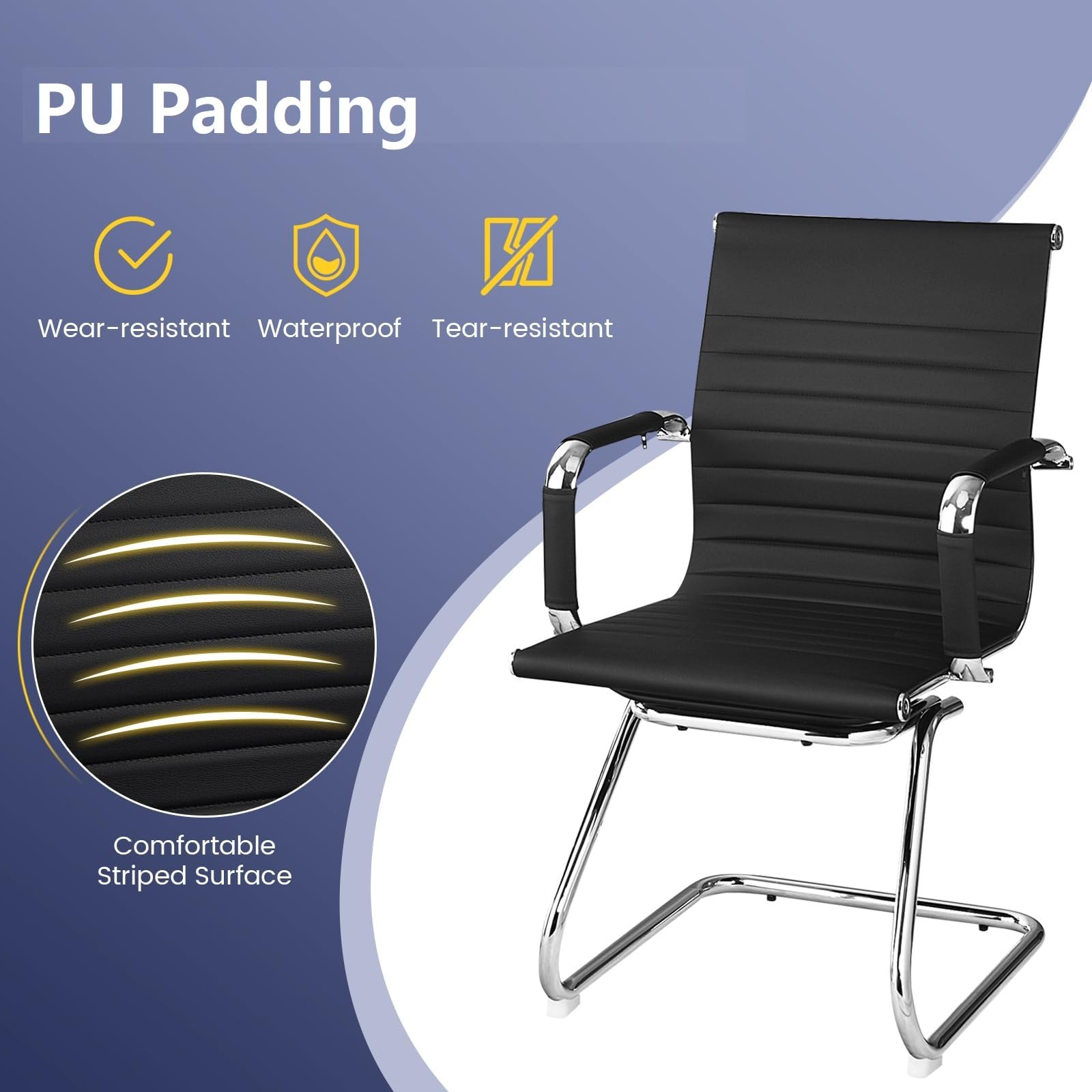 GIANTEX Set di 2 Sedie da Ufficio Cantilever Ergonomiche con Braccioli, Sedie Visitatori Telaio in Metallo Robusto, Sedie per Ricevimento Moderne per Ufficio, Conferenza, Sala d'attesa, Nero