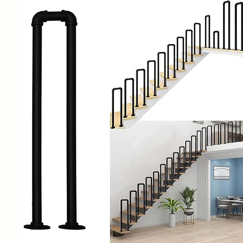 Matte Black U-Shaped Stair Handrail,Hand Rails for Outdoor Steps,Indoor Stair Railing,Industrial Wrought Iron Railing for Indoor Garden Loft Corridor(Size:2.78ft/85cm)