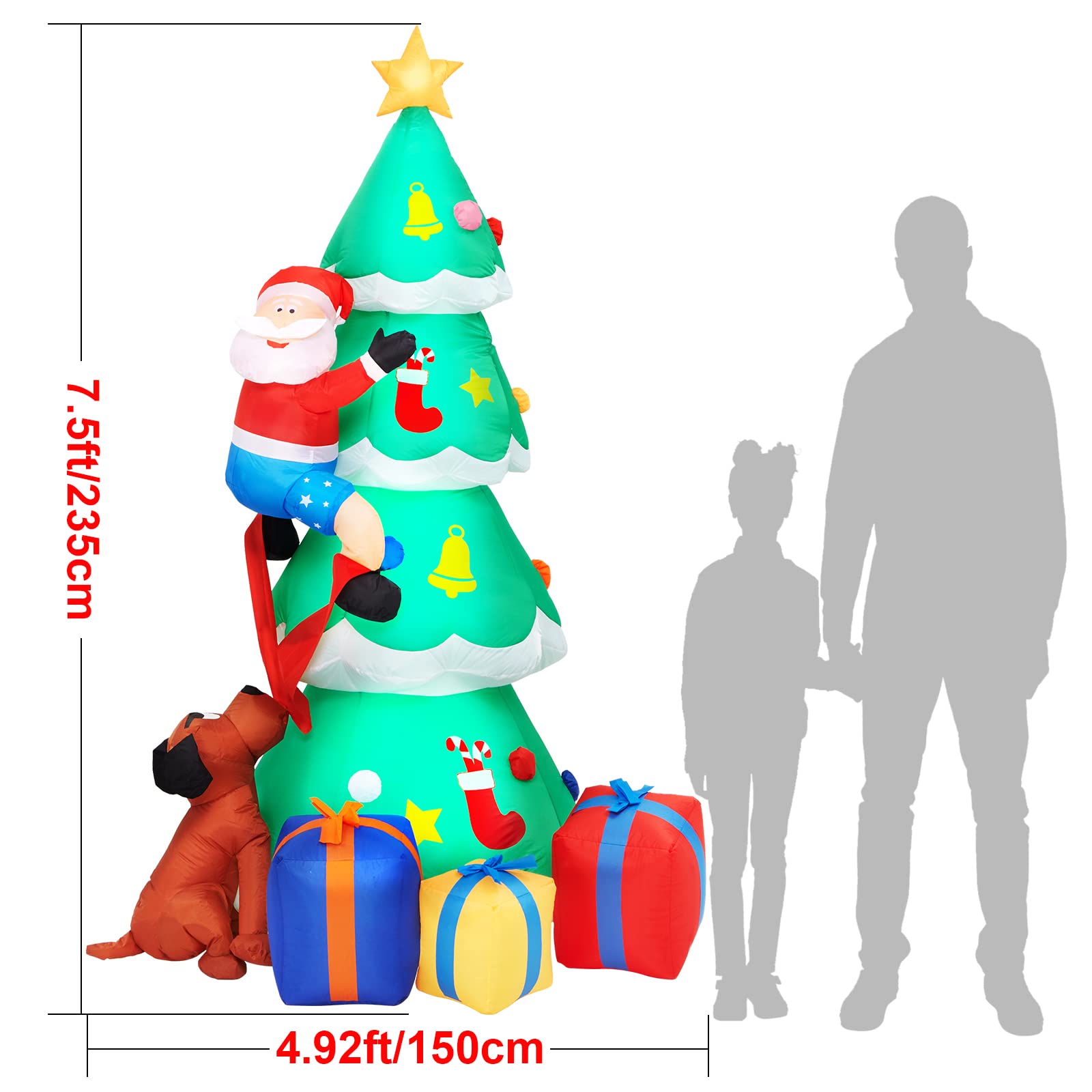 Litake 230CM Decoración Navideña Arbol de Navidad Inflable al Aire Libre Anciano y Perros con Luces LED, 7.5FT Jardín Patio Césped Decoración Navideña al Aire Libre