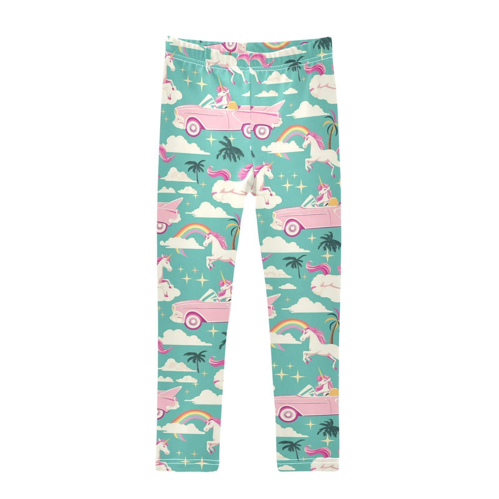 Unicorns Vintage Girls' Leggings Toddler Doodles Pink Palm Trees Kids Yoga Pants Dance Active Tights 7-8T