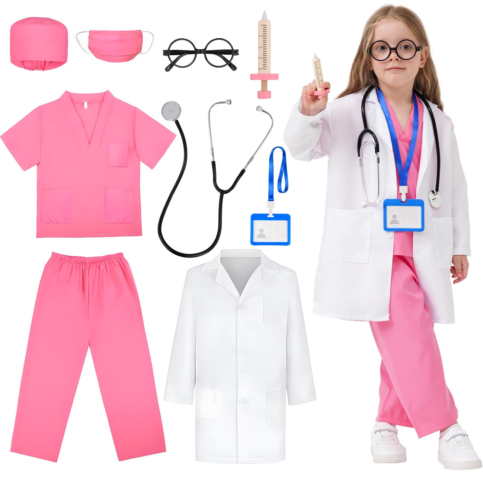 MGparty Doctor Costumes for Kids Halloween Cosplay Dress Up Accessories for Boys Girls Ages 3-10