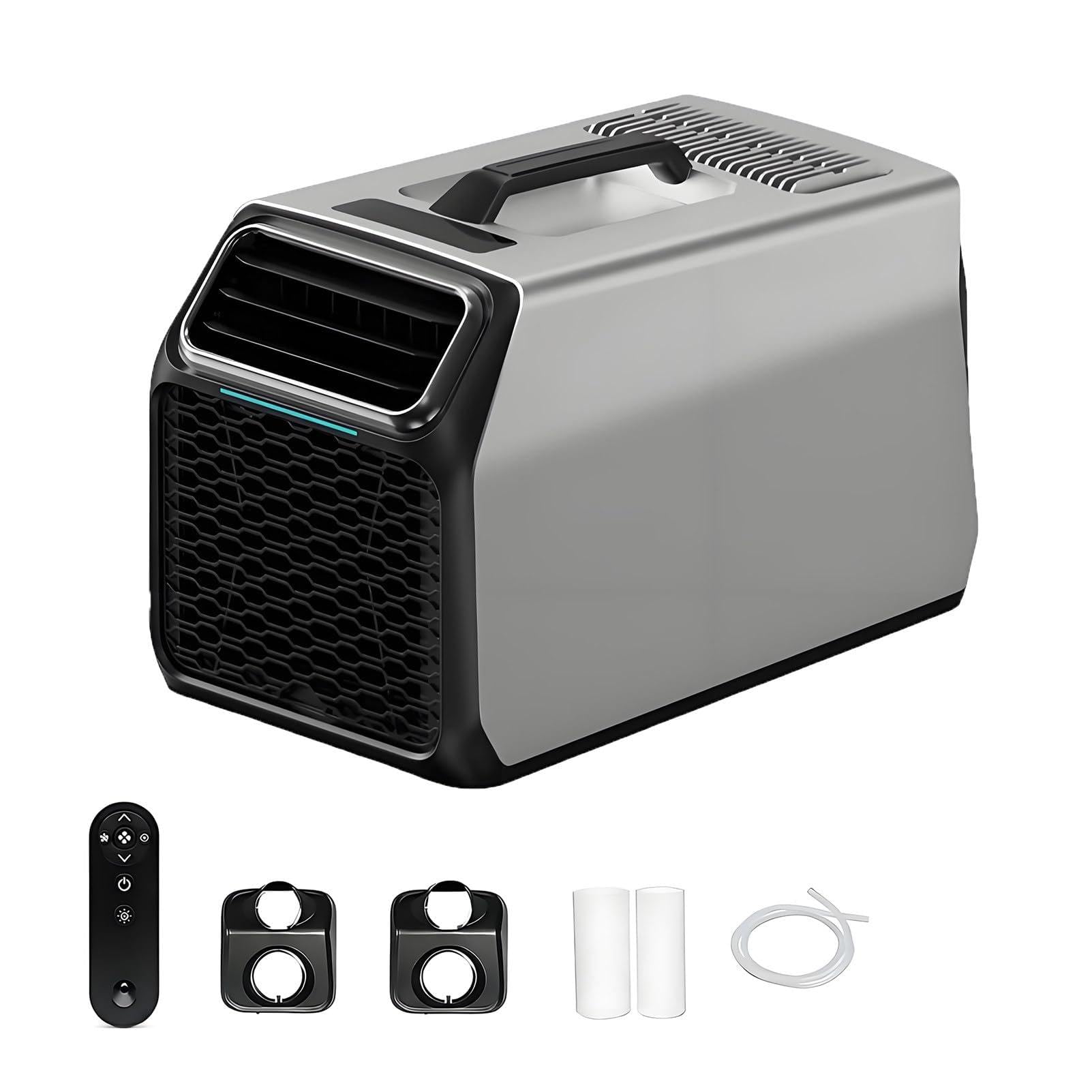 EpyGnom Portable Camping Air Conditioner, Quiet 4-in-1 Cooling Tent AC Unit for Rooms up to 1-11㎡, Efficient Cooling + Dehumidify, with Fan & 24H Timer for Camping, Tent, Truck, Home Silver-800W