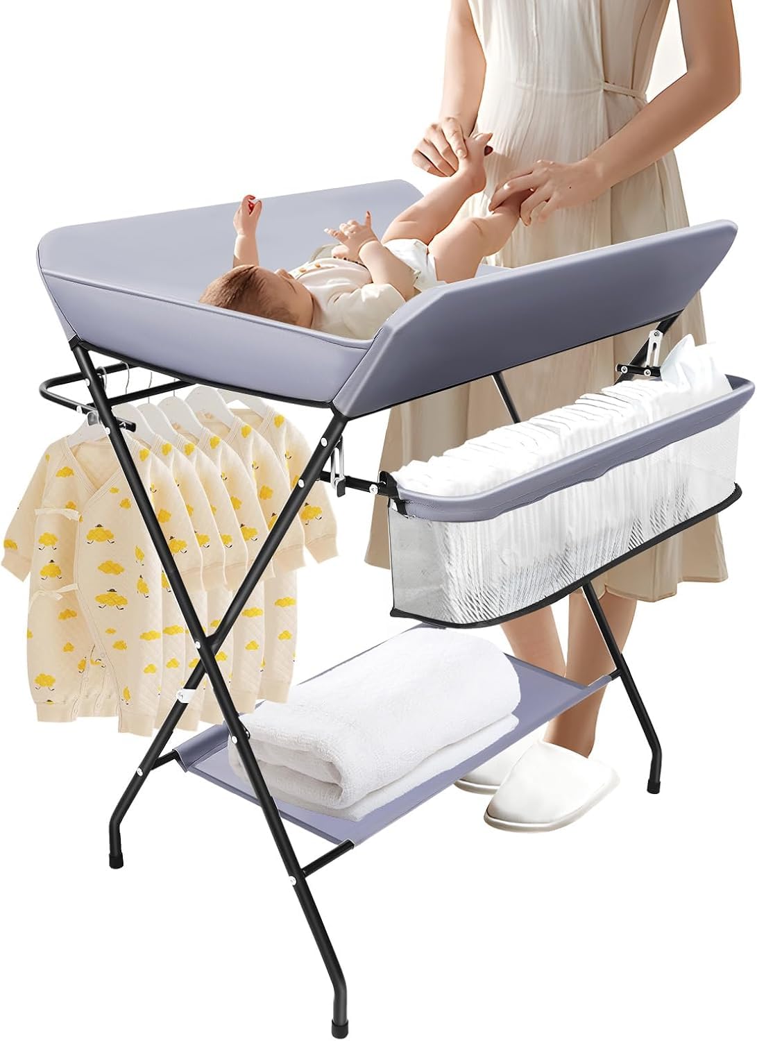 Cambiador for bebés, cambiador plegable for guardería, cambiador for bebés con alfombrilla de baño y almacenamiento, estación de cuidado infantil, ahorro de espacio, for cambiar ropa y pañales