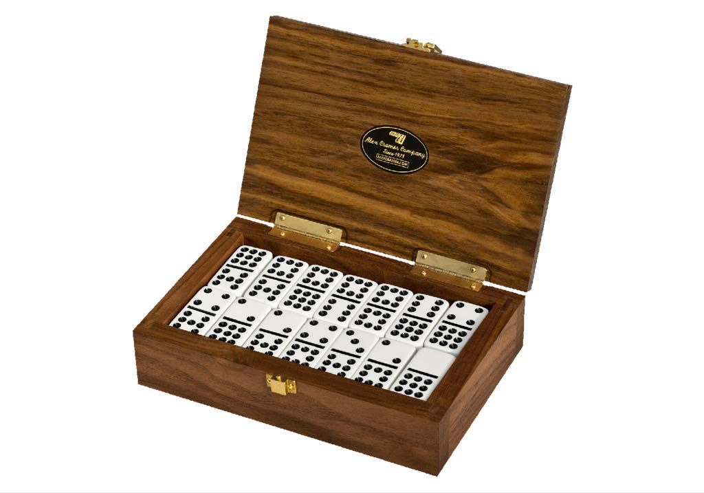 Alex Cramer The Nines Double 9 Domino Set. American-Made Solid Walnut Case Holds Our 55-Piece Set of Dominoes (Double Nine Domino Set for Adults)