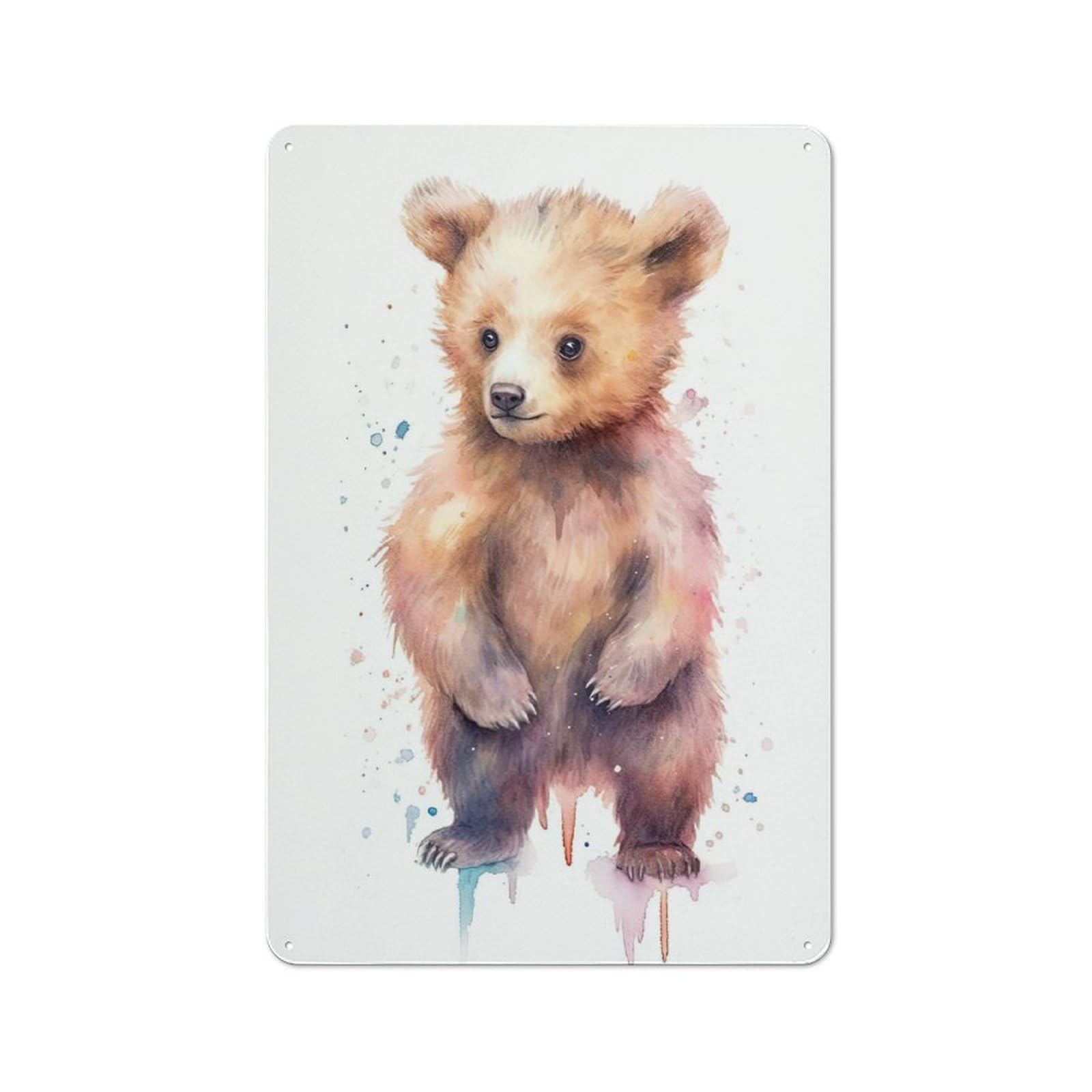 Junmoney Style-17 Watercolor Baby Bear Cub Vintage Tin Wall Plaque 30X20cm For Kitchen Or Home Bar, For Vintage Wall Decor Fans, For Themed Room Decoration