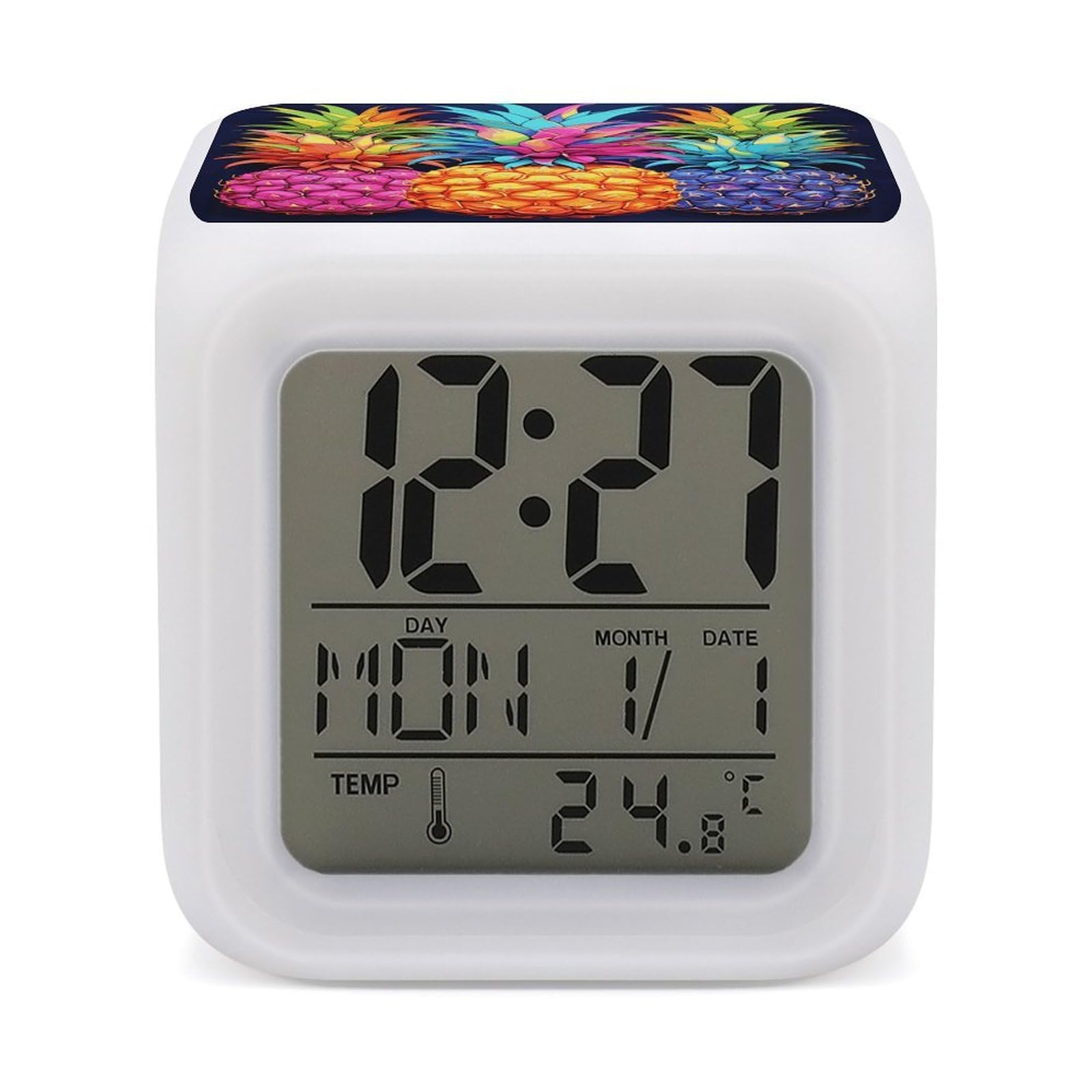 VstaDank Colorful Pineapple Digital Alarm Clock LED Display Screen Color Change Alarms Clock Smart Alarm Clock Wake Up Digital Clocks with 7 Color Nightlight for Bedroom