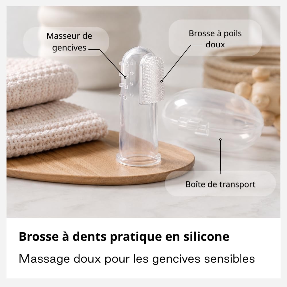 Jané Kit Hygiène Bébé avec Trousse, Set Complet Nouveau-né 8 Pièces, Brosse Poils Naturels, Ciseaux, Coupe-ongles, Lime, Brosse Dentaire Silicone, Beige