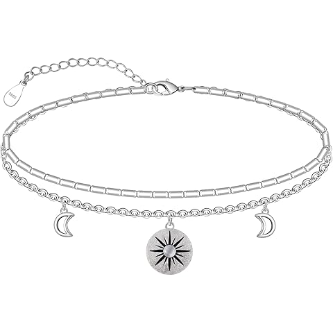 925 Sterling Silver Anklets for Women Layered Adjustable Ankle Bracelet for Best Fr...