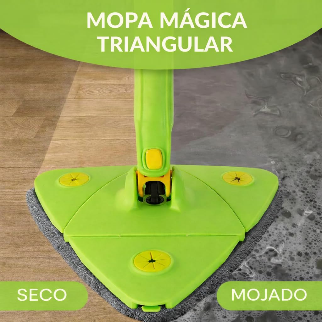 Mopa Triangular Giratoria Autoescurrible360º , 8 Recambios Lavables y Soporte de Pared Color Verde, Mopa Triangular, Suelos, Paredes y techos — view 2