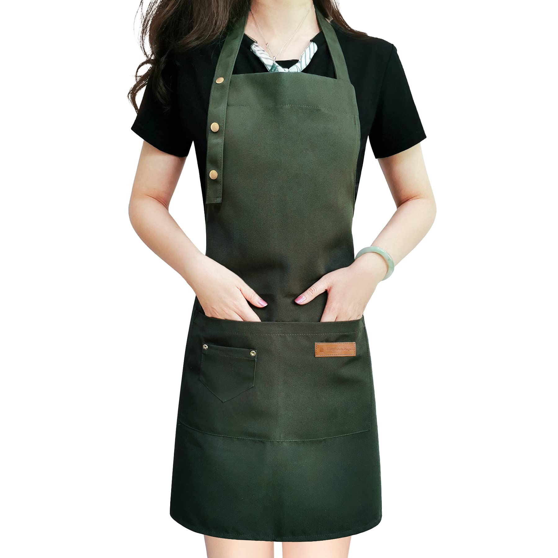 NC Apron for Men Women with Adjustable Straps and Large Pockets, Canvas Cotton Cooking Kitchen Chef Bib Aprons