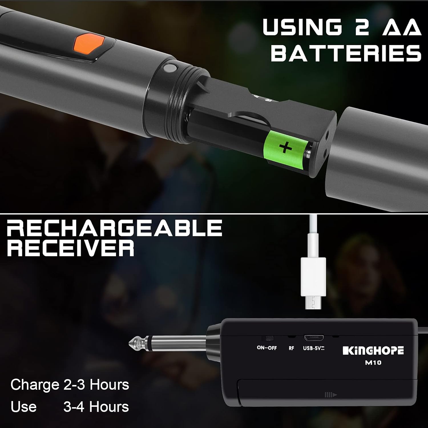 Kinghope Wireless Microphone，UHF Dual Handheld Dynamic Mic Karaoke System with 200FT Range Rechargeable Receiver for Singing Machine/PA System/Amplifiter to Meeting Speech Wedding Family Music Party : Musical Instruments