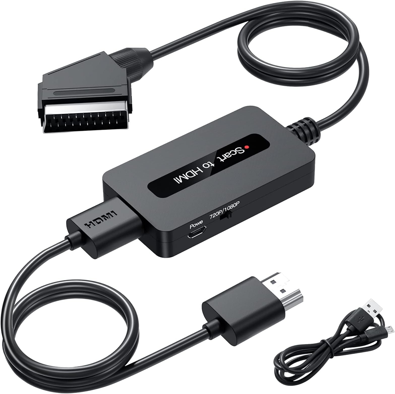 Scart to HDMI Cable Converter, Male Scart In HDMI Out Converter Adapter for Sky/DVD/STB to Display on HDTVs