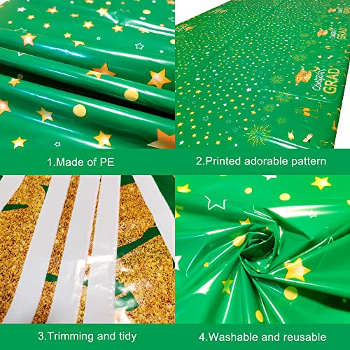 Image of KatchOn Graduation Decorations 2026, Green and Gold Graduation Tablecloth Pack of 3, 108x54 Inch, Congrats Grad Tablecloth | Green Tablecloth for Class of 2026 Congrats Grad Table Covers