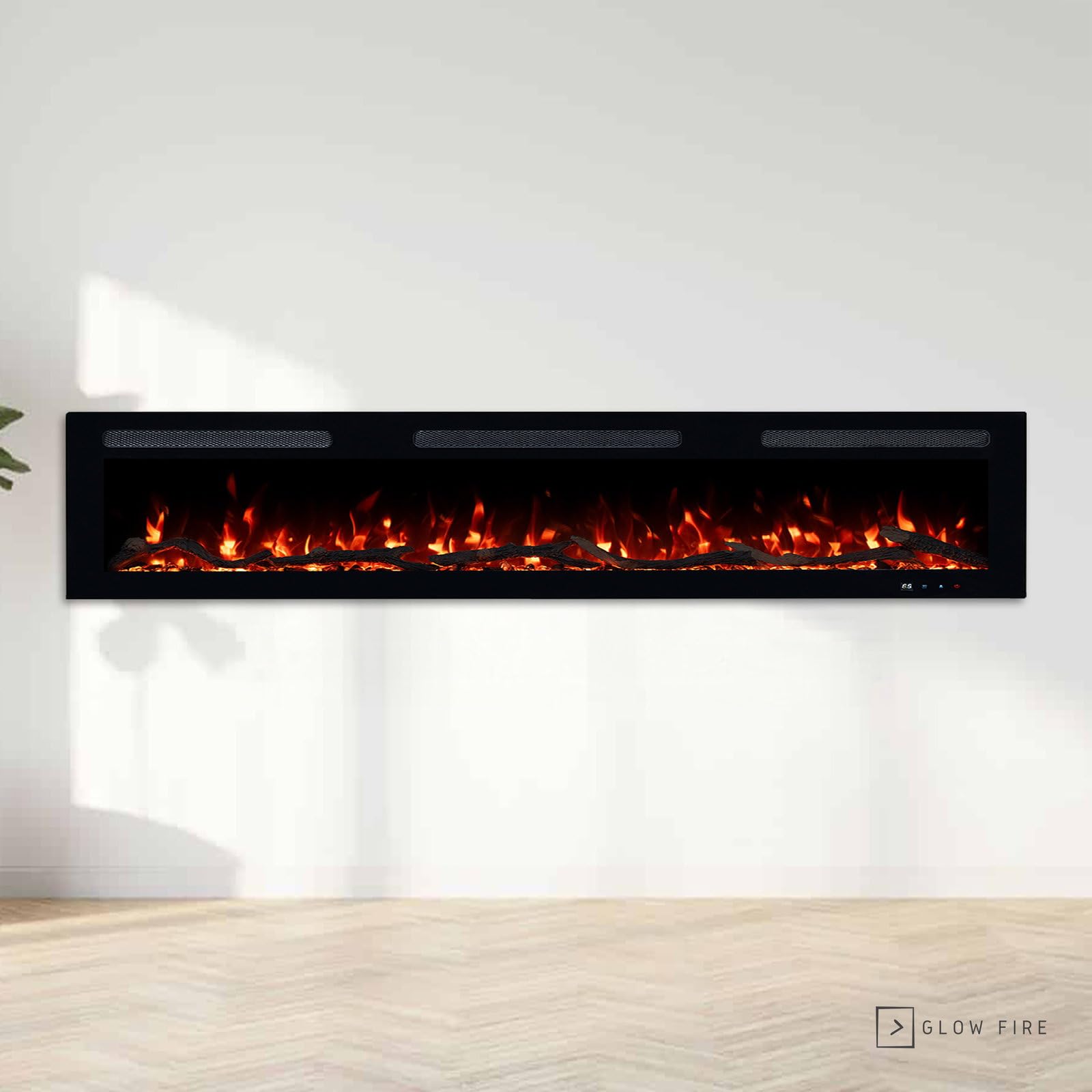 GLOW FIRE Kominek elektryczny Inside 182 z realistycznym ogniem LED 3D – ścienny kominek elektryczny z ogrzewaniem i ogniem, sterowanie za pomocą aplikacji, efekt trzaskania i timer, maks. 1800 W, 182