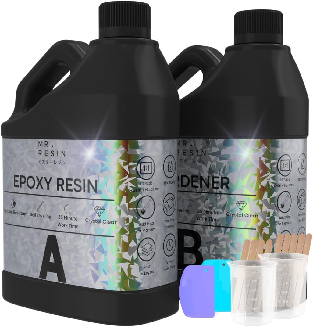 MR. Resin EPOXY 1 Gallon Kit - Crystal Clear Epoxy Resin for Crafts, River Tables, Molds & More - Cures in 24 Hours