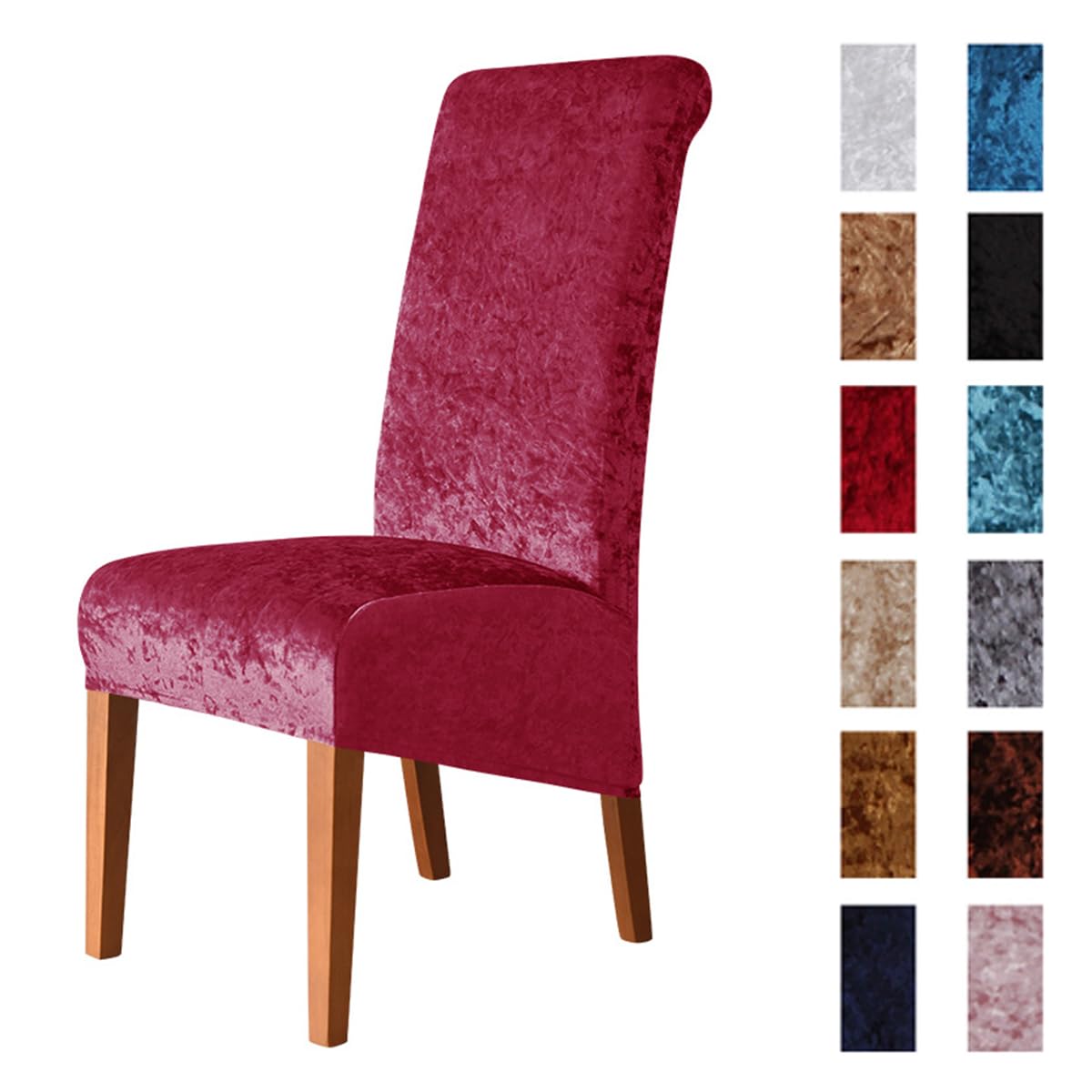 Odot Chair Covers Set of 2/4/6, Elastic Dining Chairs Seat Covers Solid Colour Velvet Dining Chair Covers, Washable High Back Stretch Chair Cover for Restaurant (Burgundy,Set of 2)