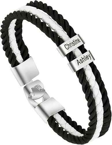 Pulseras de cuero personalizadas para hombre con 1-6 nombres pulsera trenzada personalizada con cuentas para papá marido día del padre San Valentín